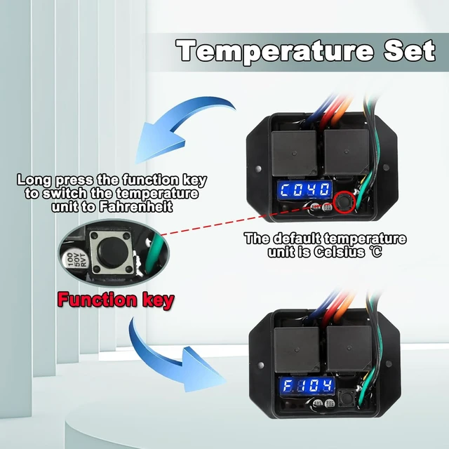 Alt view image 3 of 7 - Digital Thermatic Fan Switch Kit #0444,12V and 24V, Adjustable Temperature Range Digital Electric Thermatic Dual Electric Fan Switch Kit