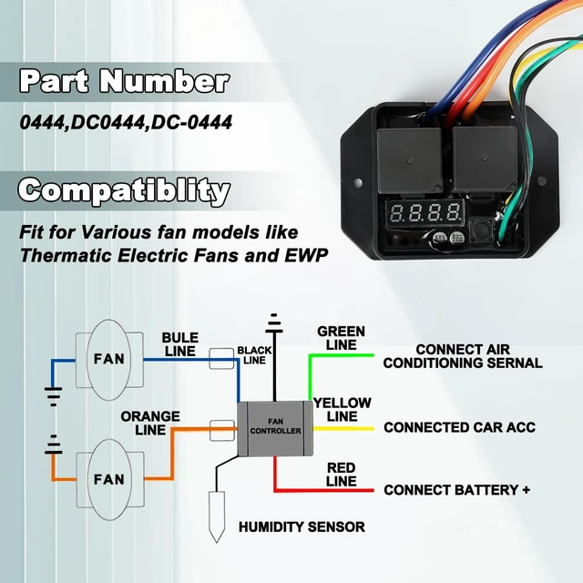 Alt view image 2 of 7 - Digital Thermatic Fan Switch Kit #0444,12V and 24V, Adjustable Temperature Range Digital Electric Thermatic Dual Electric Fan Switch Kit