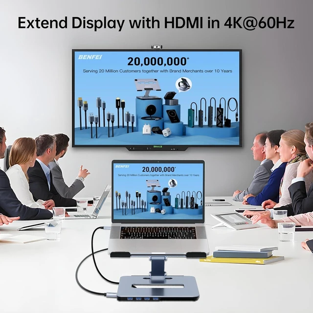 Alt view image 3 of 7 - Laptop Stand with USB C 6in1 Docking Station, HDMI 4K@60Hz, 4*USB3.0, 100W PD Compatible with MacBook Pro/Air, iPad Pro, XPS, Thinkpad