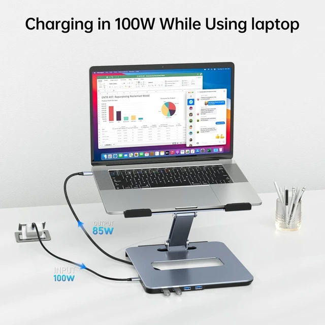 Alt view image 4 of 7 - Laptop Stand with USB C 6in1 Docking Station, HDMI 4K@60Hz, 4*USB3.0, 100W PD Compatible with MacBook Pro/Air, iPad Pro, XPS, Thinkpad