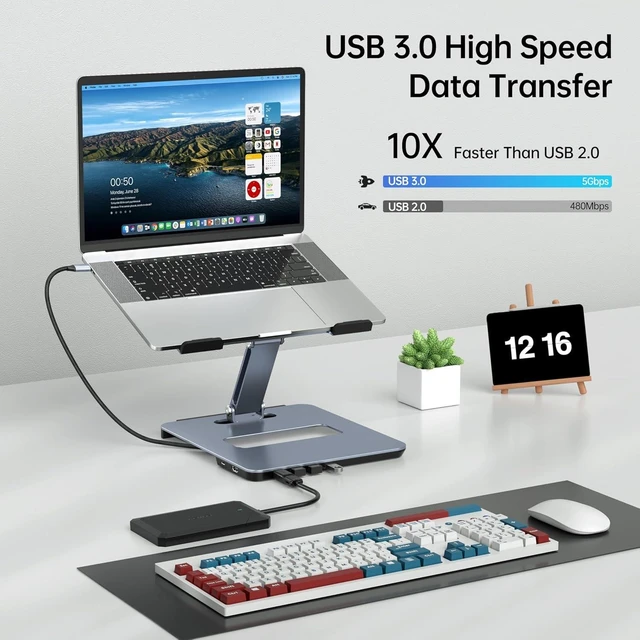 Alt view image 5 of 7 - Laptop Stand with USB C 6in1 Docking Station, HDMI 4K@60Hz, 4*USB3.0, 100W PD Compatible with MacBook Pro/Air, iPad Pro, XPS, Thinkpad