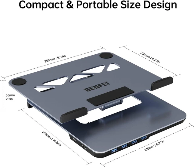 Alt view image 7 of 7 - Laptop Stand with USB C 6in1 Docking Station, HDMI 4K@60Hz, 4*USB3.0, 100W PD Compatible with MacBook Pro/Air, iPad Pro, XPS, Thinkpad