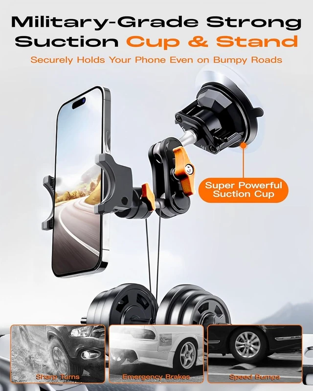 Alt view image 3 of 7 - ChubbyGrip Car Phone Holder 360° Adjustable Cell Phone Car Mount Ultra-Durable Metal Car Phone Mount for Windshield, Suction Cup Phone Mount for iPhone All Smartphone, Clamp