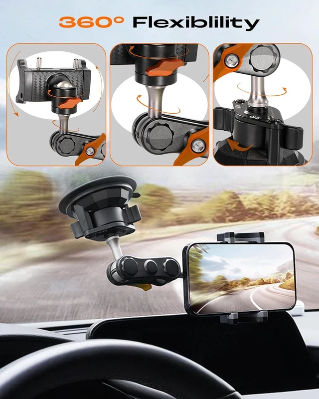 Alt view image 4 of 7 - ChubbyGrip Car Phone Holder 360° Adjustable Cell Phone Car Mount Ultra-Durable Metal Car Phone Mount for Windshield, Suction Cup Phone Mount for iPhone All Smartphone, Clamp