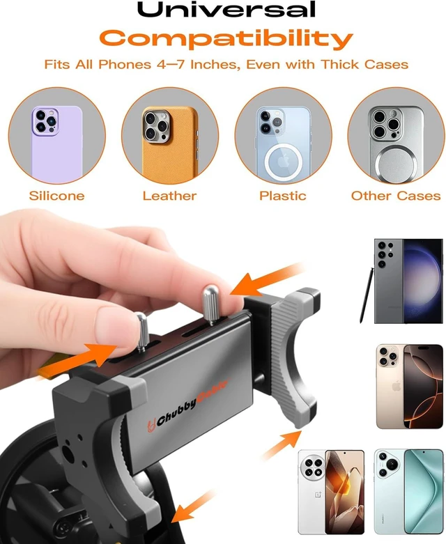 Alt view image 6 of 7 - ChubbyGrip Car Phone Holder 360° Adjustable Cell Phone Car Mount Ultra-Durable Metal Car Phone Mount for Windshield, Suction Cup Phone Mount for iPhone All Smartphone, Clamp
