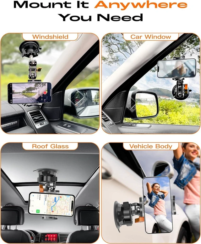 Alt view image 5 of 7 - ChubbyGrip Car Phone Holder 360° Adjustable Cell Phone Car Mount Ultra-Durable Metal Car Phone Mount for Windshield, Suction Cup Phone Mount for iPhone All Smartphone, Clamp