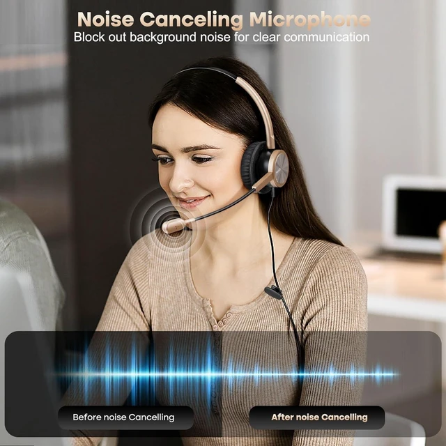 Alt view image 2 of 7 - Phone Headset with RJ9 & 3.5mm Jacks for Call Center Deskphone Cell Phone PC Laptop, Office Landline Telephone Headset with Microphone Noise Canceling for Polycom Avaya Nortel