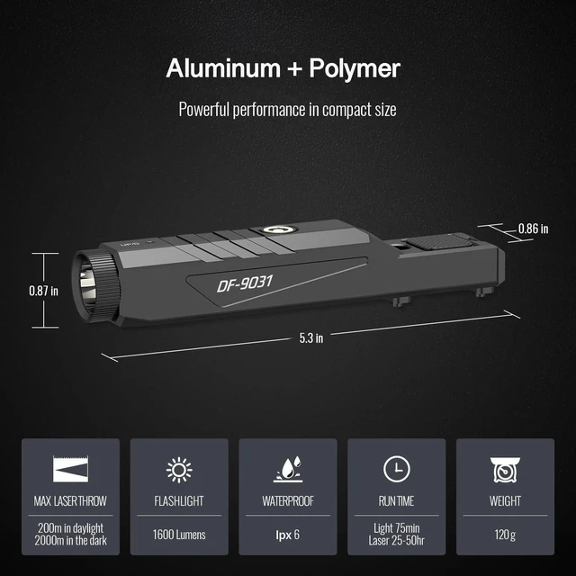 Alt view image 3 of 7 - 1600 Lumens Green Laser Light Combo Compatible with M-Lok/Picatinny for Rifle, Weapon Light with with Momentary Strobe, Rechargeable