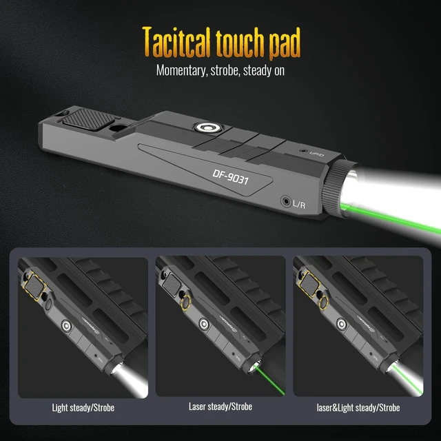 Alt view image 5 of 7 - 1600 Lumens Green Laser Light Combo Compatible with M-Lok/Picatinny for Rifle, Weapon Light with with Momentary Strobe, Rechargeable