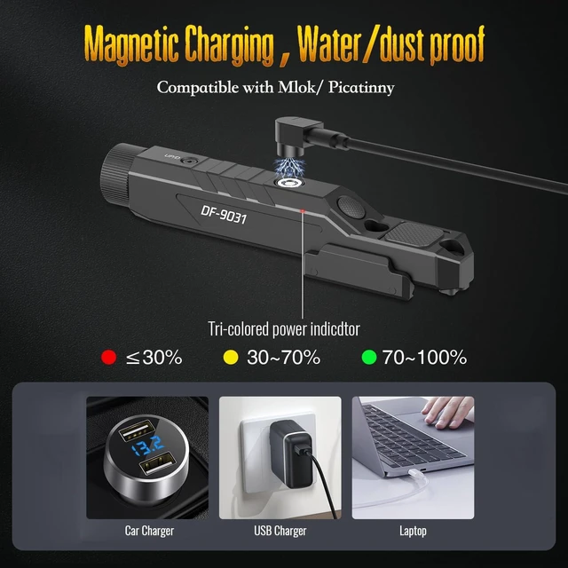 Alt view image 6 of 7 - 1600 Lumens Green Laser Light Combo Compatible with M-Lok/Picatinny for Rifle, Weapon Light with with Momentary Strobe, Rechargeable