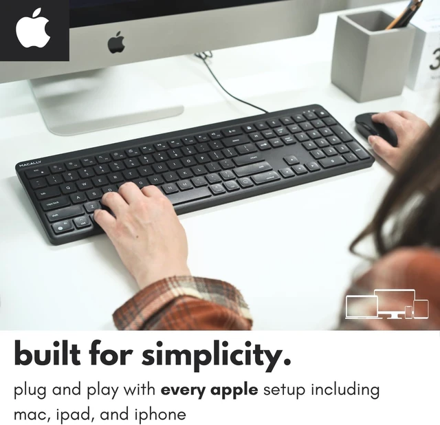 Alt view image 2 of 7 - USB C Wired Keyboard for Mac (USB C + USB A) Full Size Keyboard with 22 Shortcuts, Quiet Typing, for MacBook, iMac, MacMini, iPad Black