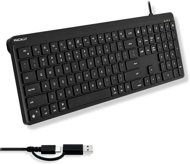Main image of USB C Wired Keyboard for Mac (USB C + USB A) Full Size Keyboard with 22 Shortcuts, Quiet Typing, for MacBook, iMac, MacMini, iPad Black