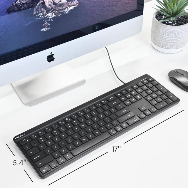 Alt view image 7 of 7 - USB C Wired Keyboard for Mac (USB C + USB A) Full Size Keyboard with 22 Shortcuts, Quiet Typing, for MacBook, iMac, MacMini, iPad Black