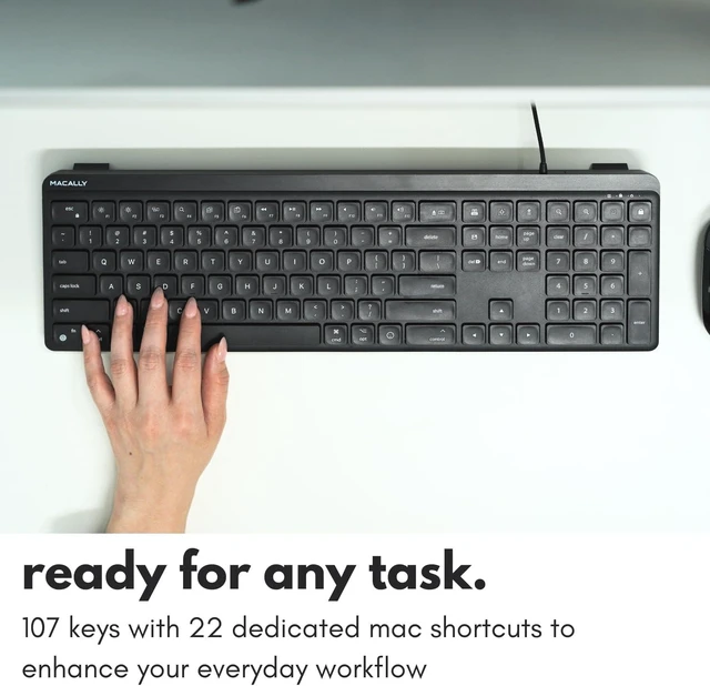 Alt view image 5 of 7 - USB C Wired Keyboard for Mac (USB C + USB A) Full Size Keyboard with 22 Shortcuts, Quiet Typing, for MacBook, iMac, MacMini, iPad Black