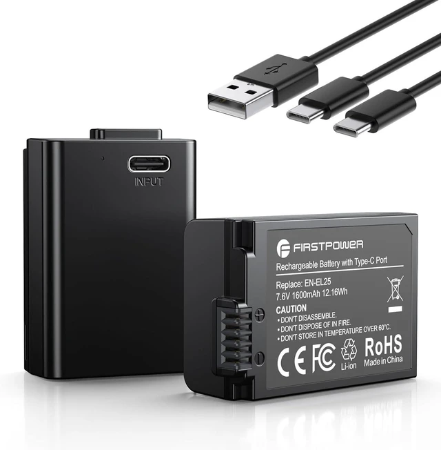 Main image of EN-EL25 EN-EL25a Battery, 2-Pack 1600mAh with USB-C Fast Charging, Compatible with ZFC, Z30, Z50 Camera and MH-32 Charger