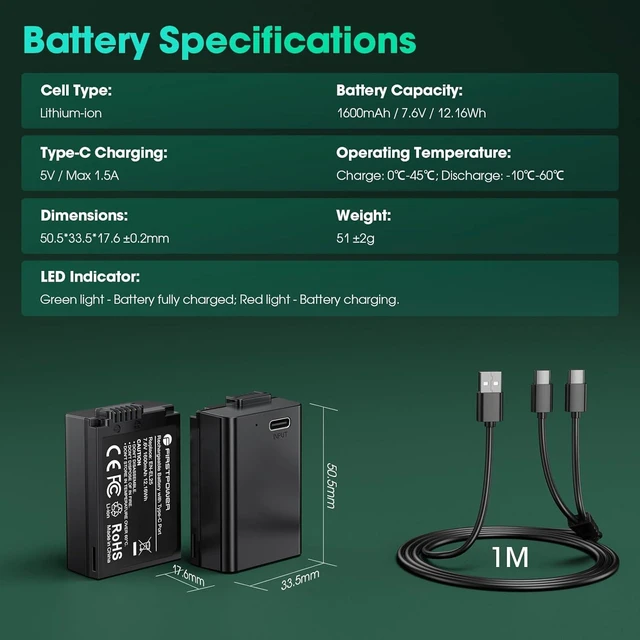 Alt view image 7 of 7 - EN-EL25 EN-EL25a Battery, 2-Pack 1600mAh with USB-C Fast Charging, Compatible with ZFC, Z30, Z50 Camera and MH-32 Charger