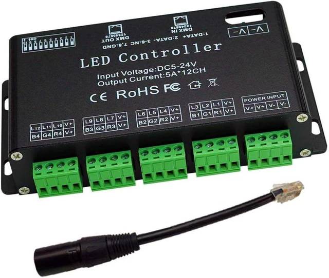 Main image of 12 Channel DMX Decoder, RGB LED Light Strip Controller dmx512 Decoder Dimmer Driver DC5V-24V LED Module Light