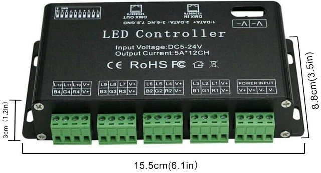 Alt view image 3 of 7 - 12 Channel DMX Decoder, RGB LED Light Strip Controller dmx512 Decoder Dimmer Driver DC5V-24V LED Module Light