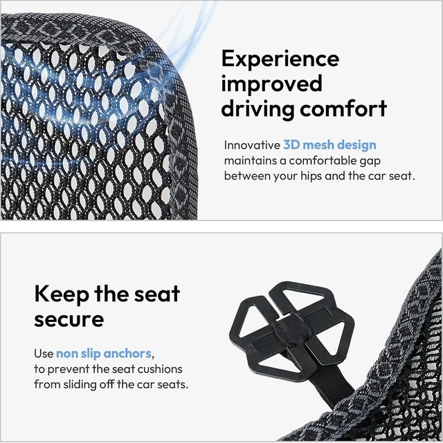 Alt view image 4 of 7 - Cool Double Breathable 3D Air Mesh Car Seat Cushion pad, Cool Chair seat, car seat Pads, Home Office Chair, Wheelchair, 41" x 15" - Black