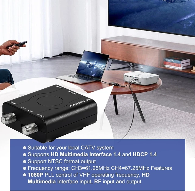 Alt view image 3 of 7 - HDMI to RF Modulator, HDM61 VHF HDMI to RF Converter Adapter for TV NTSC Format Output, 1080P PLL Control for Home TV Game Console