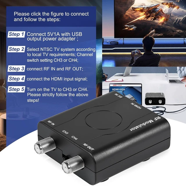 Alt view image 4 of 7 - HDMI to RF Modulator, HDM61 VHF HDMI to RF Converter Adapter for TV NTSC Format Output, 1080P PLL Control for Home TV Game Console