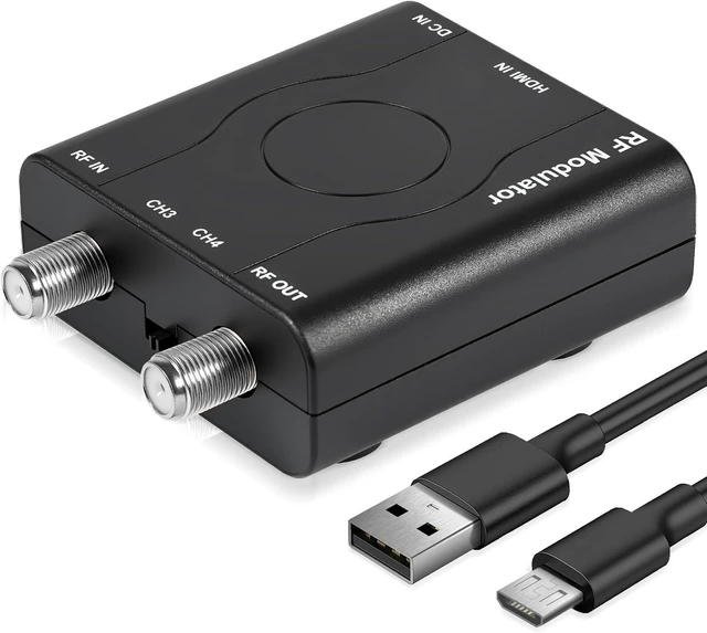 Main image of HDMI to RF Modulator, HDM61 VHF HDMI to RF Converter Adapter for TV NTSC Format Output, 1080P PLL Control for Home TV Game Console