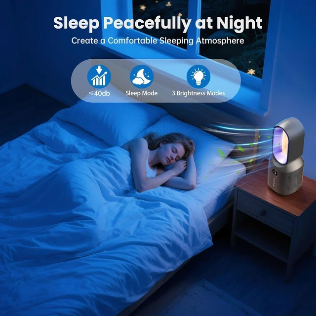 Alt view image 6 of 7 - Desk Fan,13 Inch Portable Bladeless Fan, Small Quiet Office Fan with 106° Oscillating, 3 Speeds & Night light, LED Display, Button Control, Personal Table Fan for Bedroom, Office, Home, Study Room