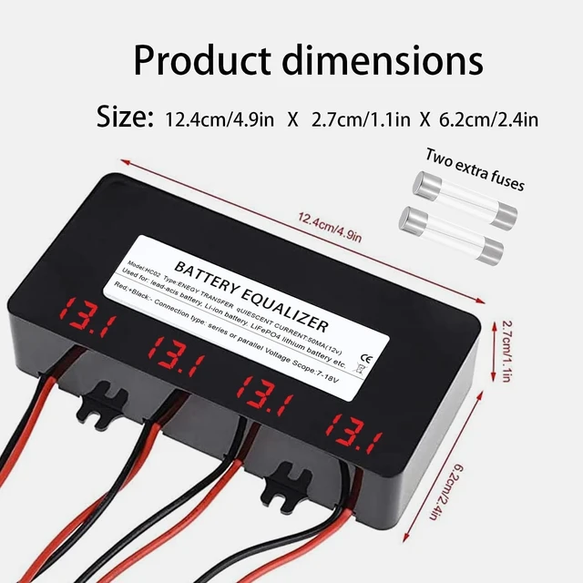 Alt view image 6 of 7 - 48V Battery Voltage Balancer 4 x 12V Equalizer with LED Display for 24V 36V 48V Gel AGM Flood Lead Acid, Lithium Battery (HC02 Balancer)