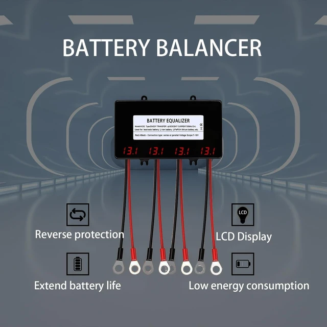 Alt view image 7 of 7 - 48V Battery Voltage Balancer 4 x 12V Equalizer with LED Display for 24V 36V 48V Gel AGM Flood Lead Acid, Lithium Battery (HC02 Balancer)