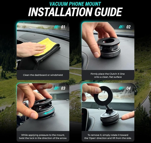 Alt view image 7 of 7 - Clutch-X One Upgraded Vacuum Phone Mount Suction Cup Car Phone Holder for iPhone, Window Phone Mount, 360° Vacuum Magnetic Phone Holder for Car, Magnetic Phone Holder with Suction Cup