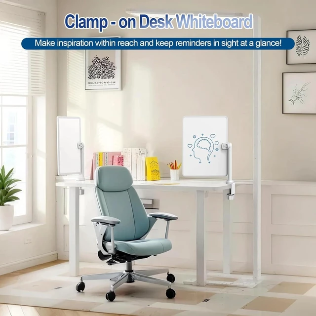 Alt view image 2 of 7 - Double-Sided Desk Whiteboard with Dual 360° Swivel - 16" x 12" Clamp-On Desktop Whiteboard for Tables Under 2.3" Thick for Office, Home, School(2pc)