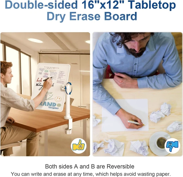 Alt view image 5 of 7 - Double-Sided Desk Whiteboard with Dual 360° Swivel - 16" x 12" Clamp-On Desktop Whiteboard for Tables Under 2.3" Thick for Office, Home, School(2pc)