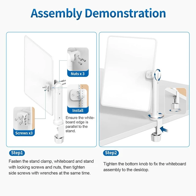 Alt view image 7 of 7 - Double-Sided Desk Whiteboard with Dual 360° Swivel - 16" x 12" Clamp-On Desktop Whiteboard for Tables Under 2.3" Thick for Office, Home, School(2pc)