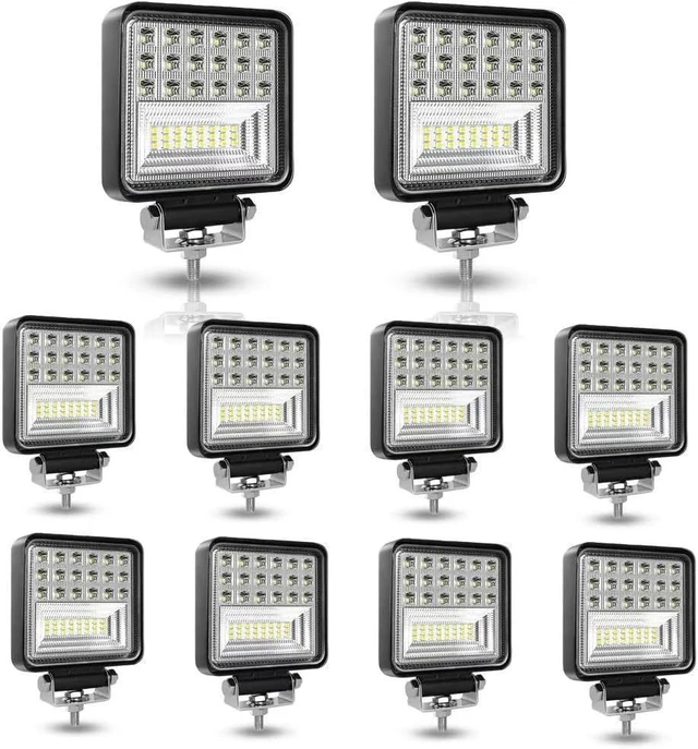 Main image of LED Tractor Work Light 4 Inch 126W LED Light Pod 12V 24V Square Light Bars Spot Flood Off Road Lights Led Pods Driving Fog Light for Truck Golf Car RV Boat Grain Drill, Mower, Snowplow, 10Pcs