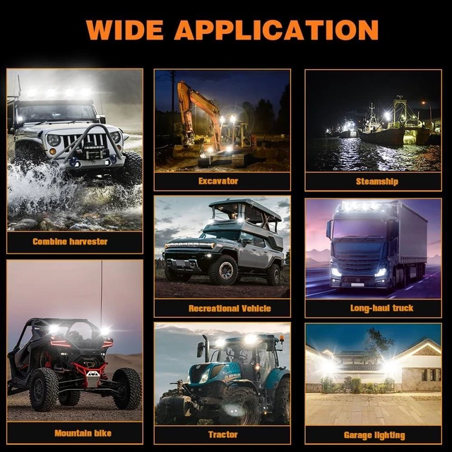 Alt view image 6 of 7 - LED Tractor Work Light 4 Inch 126W LED Light Pod 12V 24V Square Light Bars Spot Flood Off Road Lights Led Pods Driving Fog Light for Truck Golf Car RV Boat Grain Drill, Mower, Snowplow, 10Pcs
