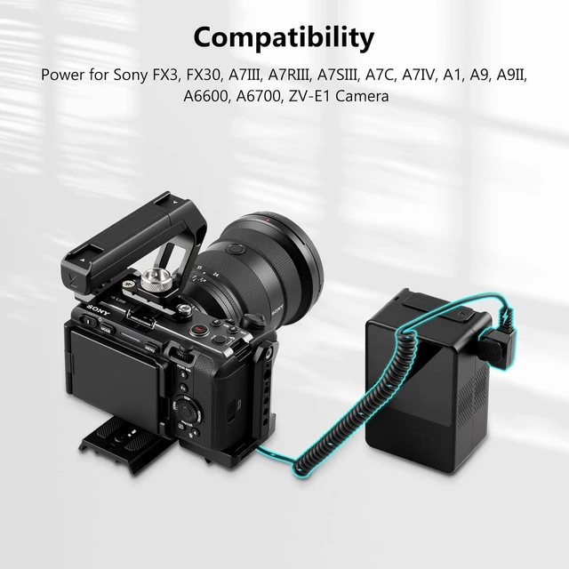 Alt view image 6 of 7 - NP FZ100 Dummy Battery to D tap Coiled Power Cable for FX3 A7III A7RIII A7SIII A7C A7IV A9 Camera