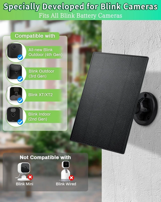 Alt view image 2 of 7 - Solar Panel for Blink Camera, 3W Solar Charger Built-in 2600mAh Battery,IP65 Waterproof Solar Panels for Blink Outdoor 4(4th Gen)/ Outdoor(3rd Gen) XT3 & XT2/XT Camera, with 9.8ft Cable, 2 Pack