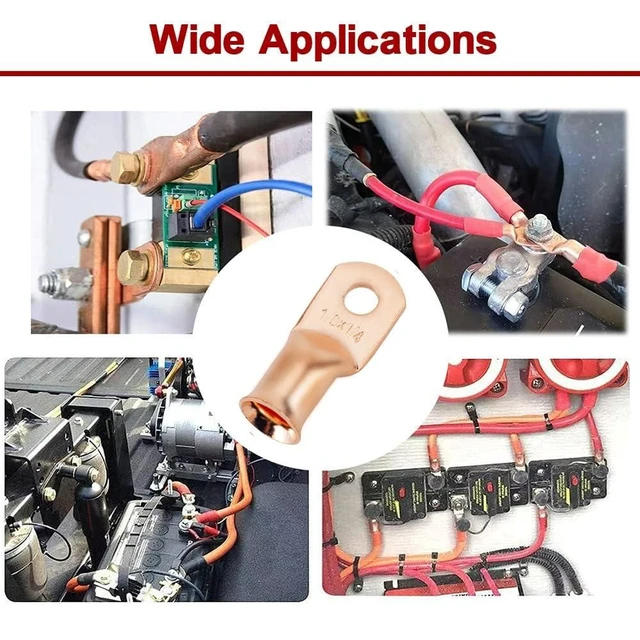 Alt view image 5 of 6 - 2/0 AWG 3/8" Stud (25 pcs.), Heavy Duty Copper Wire Lugs 00 Gauge Ring Terminal 2/0 Copper Wire Lugs Battery Cable Ends