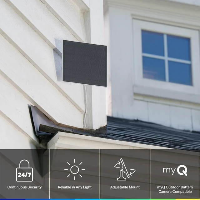 Alt view image 3 of 5 - myQ Solar Panel for myQ Outdoor Battery Camera, 6.5 Foot (2m) USB-C Cable, Waterproof, 3.8W and 5V, 360° Rotation & 180° Tilt