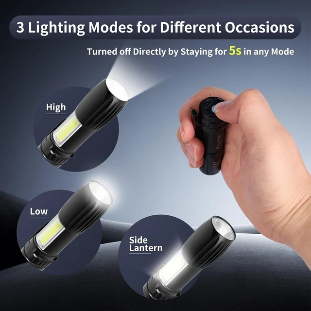 Alt view image 3 of 7 - 20 Pack Small Rechargeable Flashlight Mini Led Flashlight Bright Clip-On Light EDC Flash Light with Side Cob Light for Camping Home Emergency
