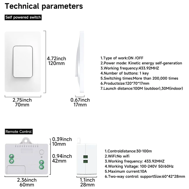 Alt view image 5 of 7 - Self Powered Wireless Light Switch Kit Remote Light Switches Wireless No Wiring No Battery Kinetic Light Switch Wireless Radio Wall Switches for Home Lighting