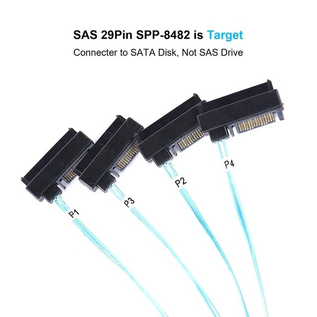 Alt view image 3 of 5 - Mini-SAS to SAS-Cable: 0.5M SFF-8643 to SAS SFF-8643 to SFF-8482 Connector 4X SFF-8482 with SATA Power Adapter Cable (1.6FT) (Pack of 2)