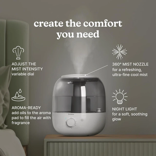 Alt view image 3 of 7 - Ultrasonic Top Fill Humidifier, Cool Mist, 360° Nozzle, Up to 25 Hour Runtime, for Large Room, Bedroom, Nursery, Plants