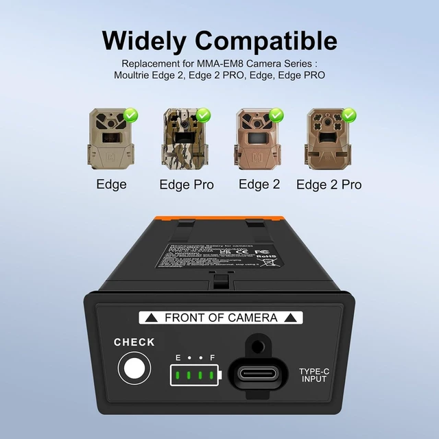 Alt view image 3 of 6 - 2-Pack MMA-EM8 Battery Replacement, 5000mAh Rechargeable Battery for Moultrie Edge Cellular Trail Camera Edge Edge PRO Edge 2 Edge 2 PRO