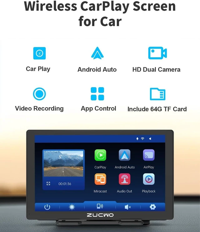 Alt view image 2 of 6 - 9 Inch Wireless CarPlay Screen for Car, CarPlay & Android Auto Touch Screen Car with Backup Camera, Bluetooth, Navigation, Mirror Link Voice Control