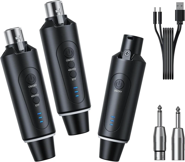 Main image of Wireless XLR Microphone Transmitter and Receiver System, 2.4G 1-to-2 Mode, 160ft Range, USB Rechargeable, Plug & Play, for Interviews, Duets