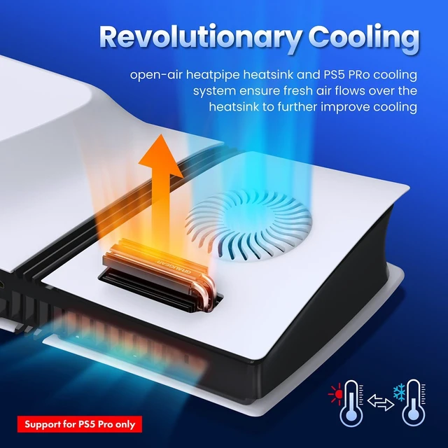 Alt view image 4 of 7 - PS5 Pro M.2 SSD Cooling Pack, Ventilation PS5 Pro Cover and Open-Air M.2 SSD Heatsink, Heat Pipe Cooler for PS5 SSD, Pure Copper Heat Pipe, Cross Ventilation Design (PS5 Pro)