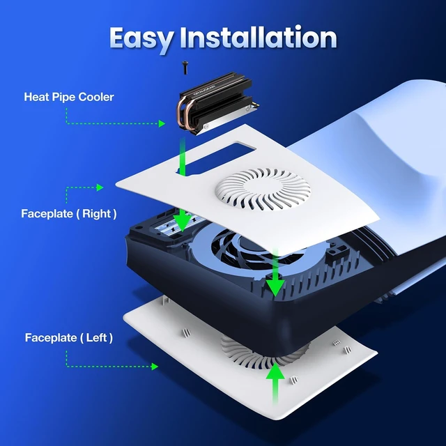 Alt view image 7 of 7 - PS5 Pro M.2 SSD Cooling Pack, Ventilation PS5 Pro Cover and Open-Air M.2 SSD Heatsink, Heat Pipe Cooler for PS5 SSD, Pure Copper Heat Pipe, Cross Ventilation Design (PS5 Pro)