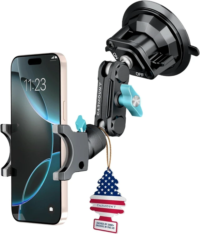 Main image of TitanX100 Suction Cup Phone Mount for Car & Truck Heavy Duty Metal Phone Holder, Windshield Phone Mount for iPhone, Android, GPS & All Devices