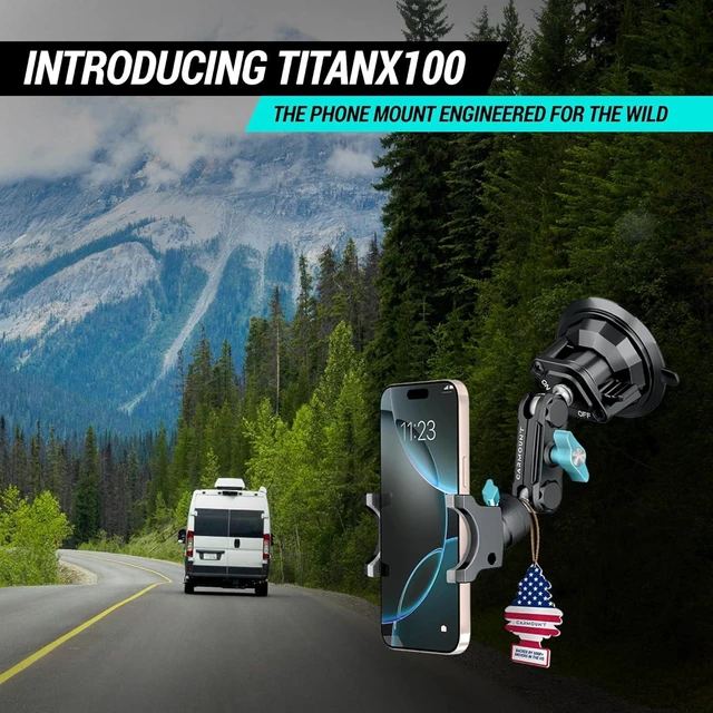 Alt view image 2 of 7 - TitanX100 Suction Cup Phone Mount for Car & Truck Heavy Duty Metal Phone Holder, Windshield Phone Mount for iPhone, Android, GPS & All Devices